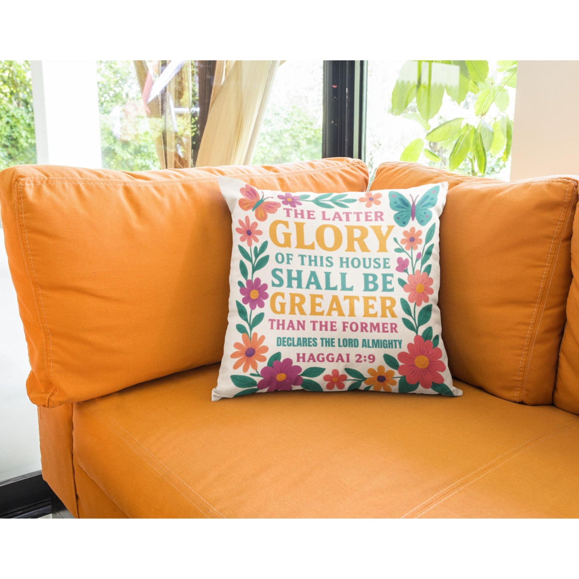 Christian Throw Pillow – Haggai 2:9 Scripture | Inspirational Bible Verse Home Decor Cushion - Inspired by True Love
