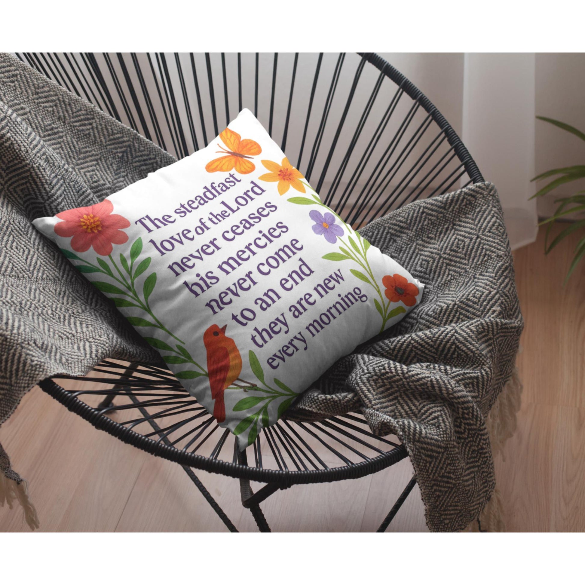 Christian Throw Pillow – Lamentations 3:22-23 Scripture | Bible Verse Home Decor Accent Cushion - Inspired by True Love