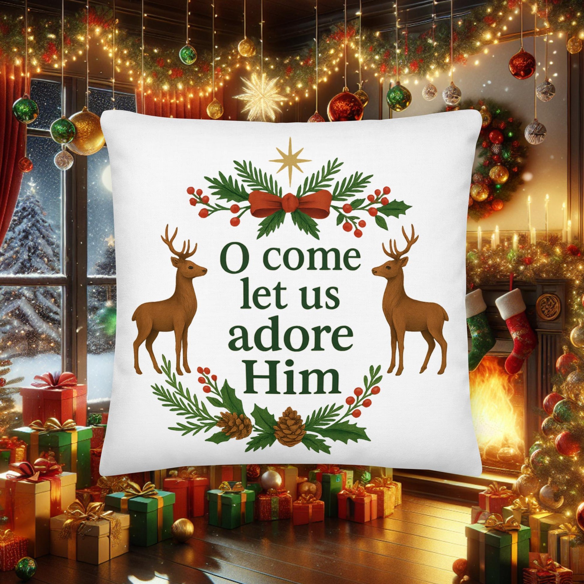 Christian Christmas Throw Pillow – “O Come Let Us Adore Him” | Faith-Based Holiday Home Decor - Inspired by True Love