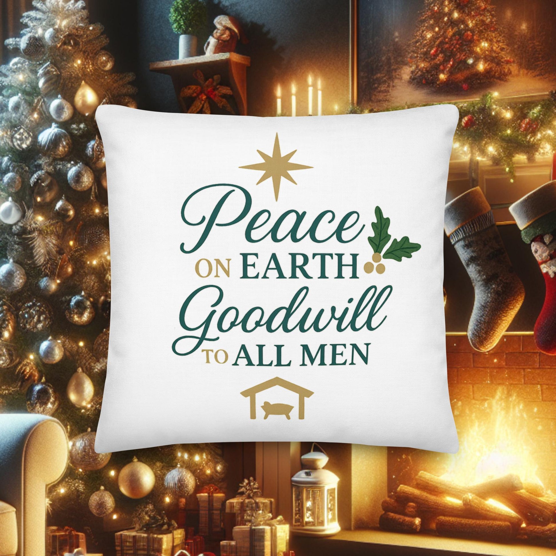 Christmas Throw Pillow – “Peace on Earth, Goodwill to All Men” | Christian Holiday Home Decor - Inspired by True Love