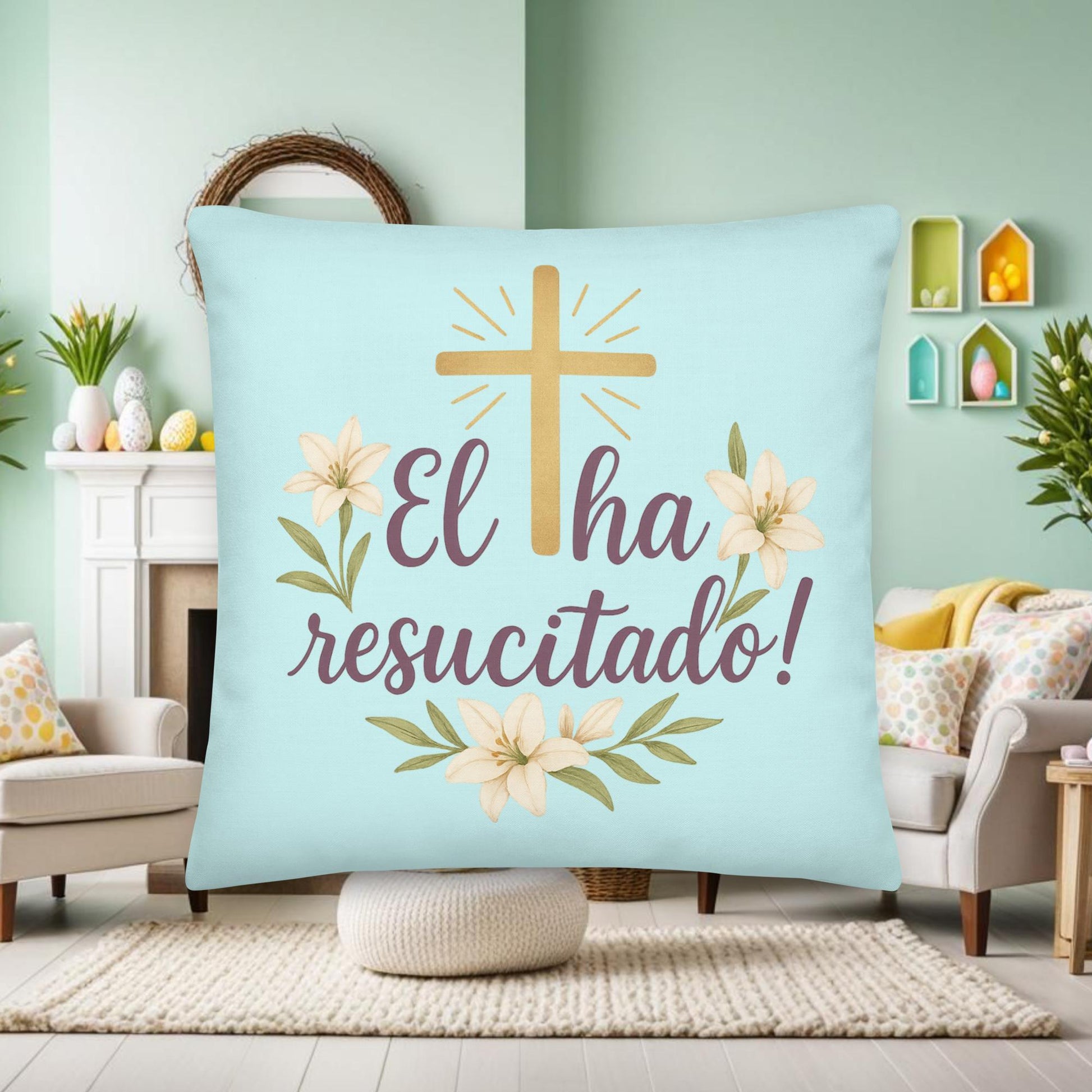 He Is Risen Spanish Scripture Easter Pillow – Christian Resurrection Throw Pillow – Spring Faith Decor – Religious Easter Gift for Home - Inspired by True Love