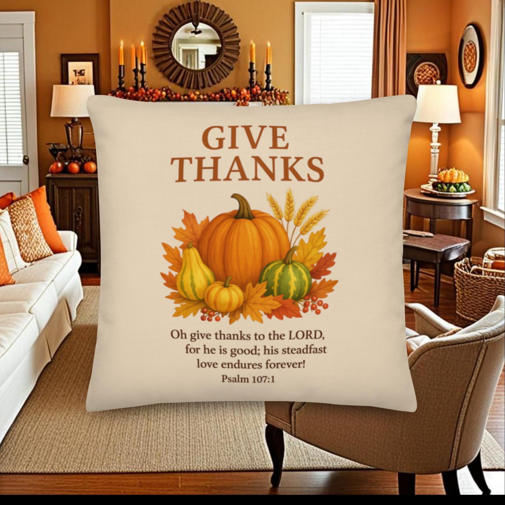 Give Thanks Fall Pillow – Christian Thanksgiving Home Decor - Inspired by True Love