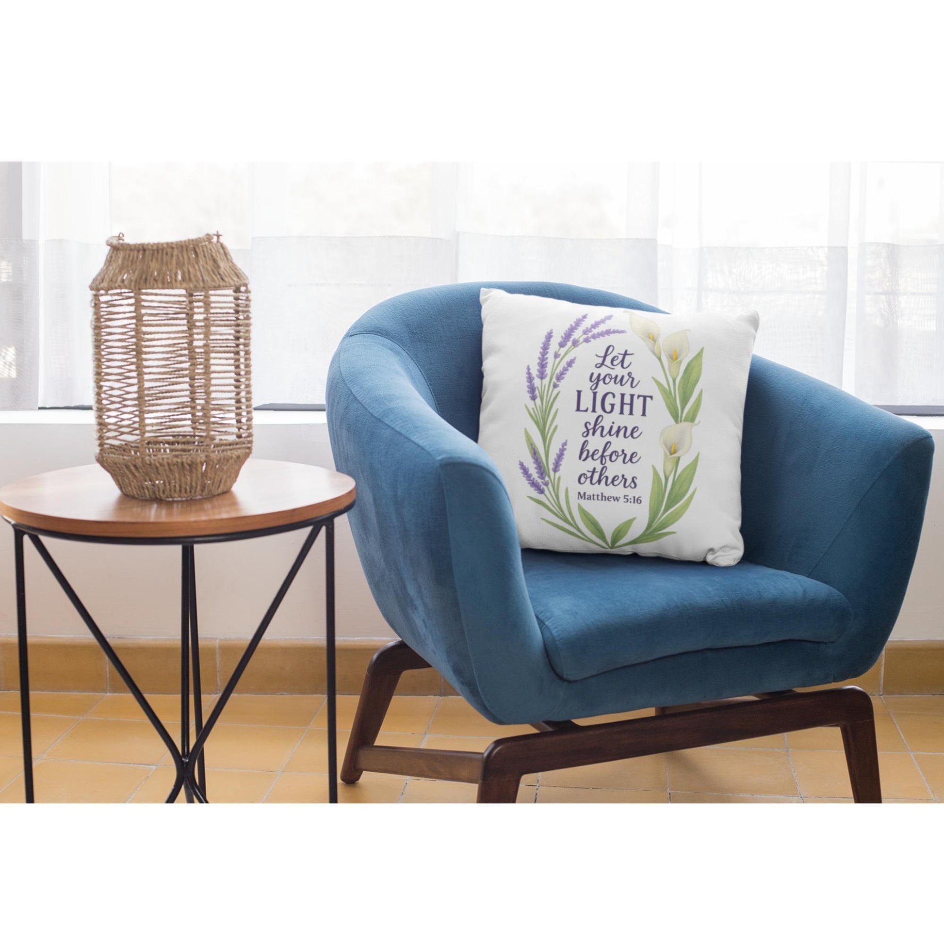 Christian Throw Pillow – Matthew 5:16 Scripture | Let Your Light Shine Bible Verse Home Decor - Inspired by True Love
