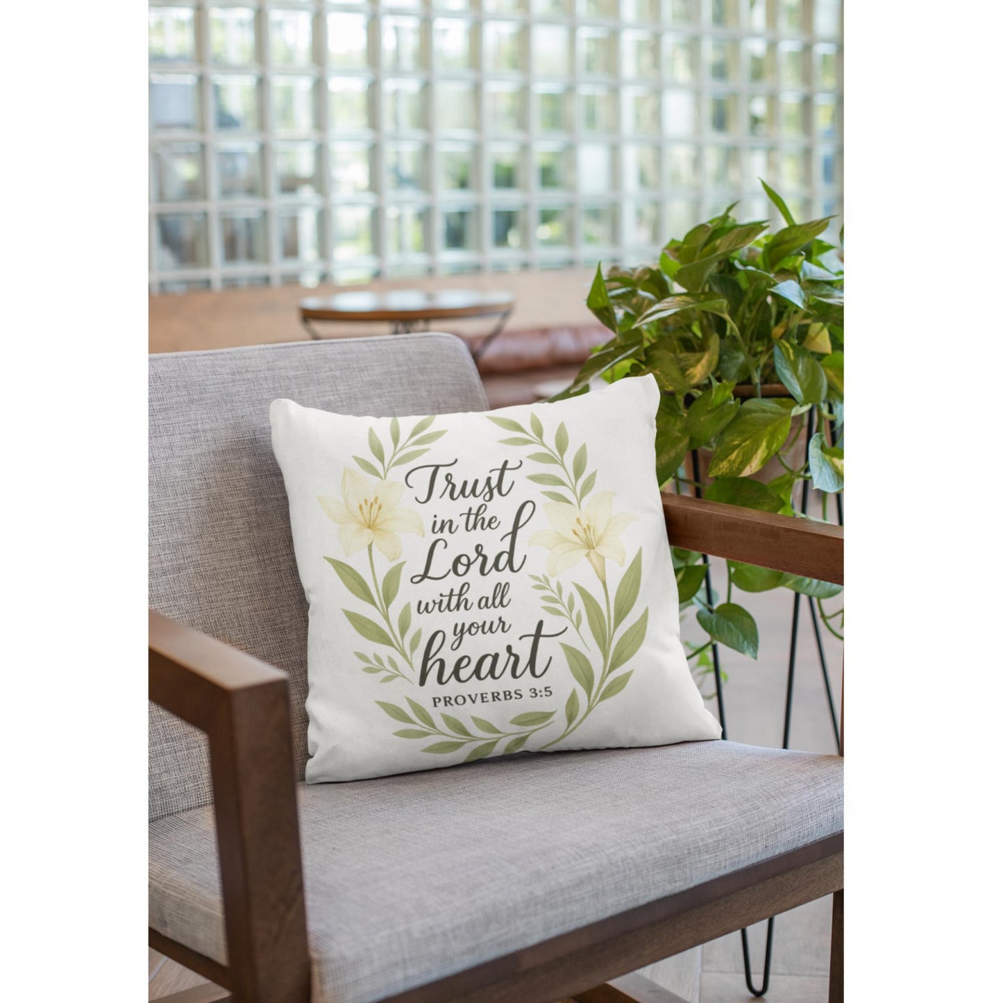 Christian Throw Pillow – Proverbs 3:5 Scripture | Trust in the Lord Bible Verse Home Decor - Inspired by True Love