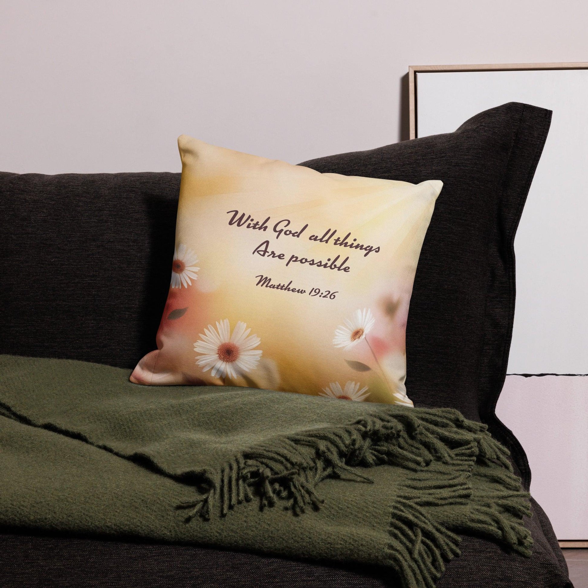 Matthew 19:26 – With God All Things Are Possible Throw Pillow - Inspired by True Love