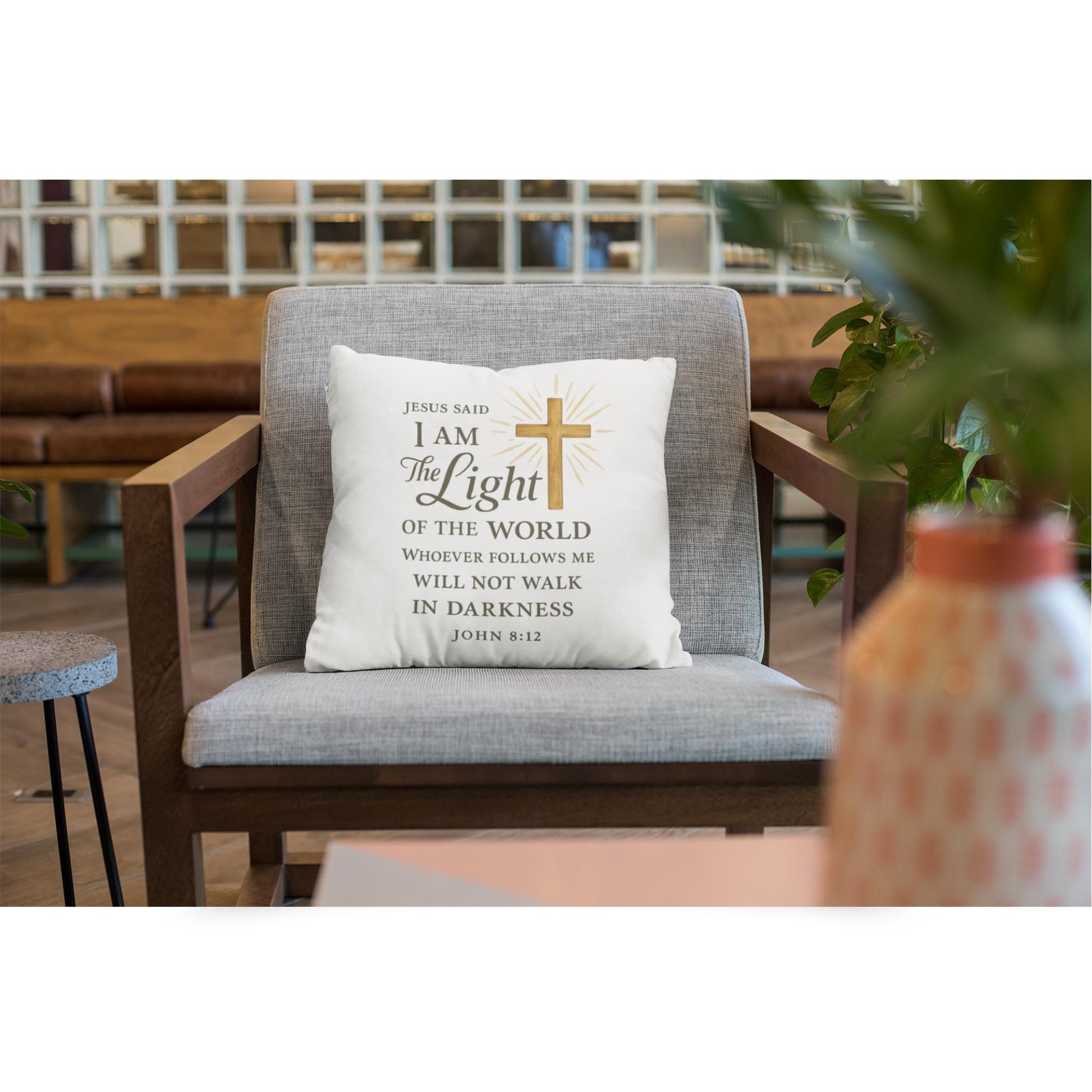 John 8:12 Christian Throw Pillow – I Am the Light of the World Inspirational Scripture Decor - Inspired by True Love