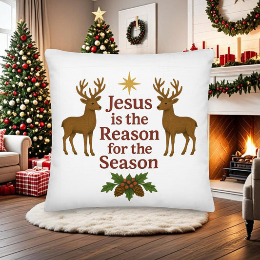 Christmas Pillow – Jesus is the Reason for the Season | Holiday Scripture Throw Pillow - Inspired by True Love