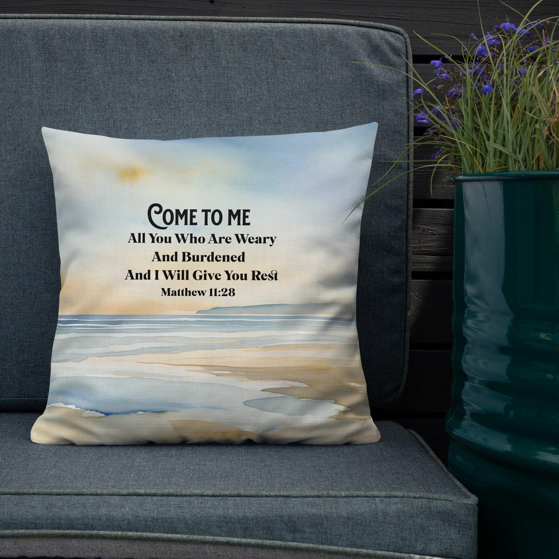 Matthew 11:28 – Come to Me and I Will Give You Rest Throw Pillow - Inspired by True Love