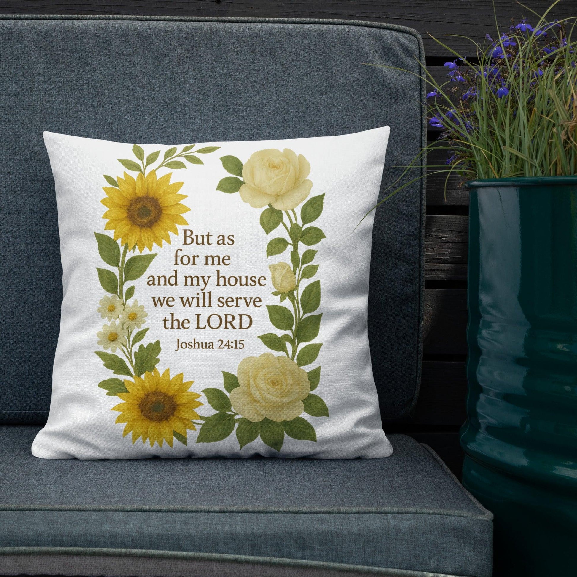 Christian Throw Pillow – Joshua 24:15 Scripture | As for Me and My House Bible Verse Home Decor - Inspired by True Love