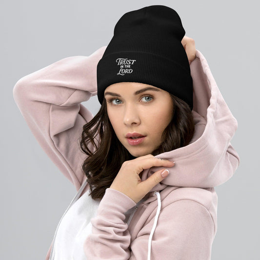 Trust in the Lord Beanie – Christian Unisex Knit Hat – Proverbs 3:5 Faith Beanie – Inspirational Winter Headwear - Inspired by True Love