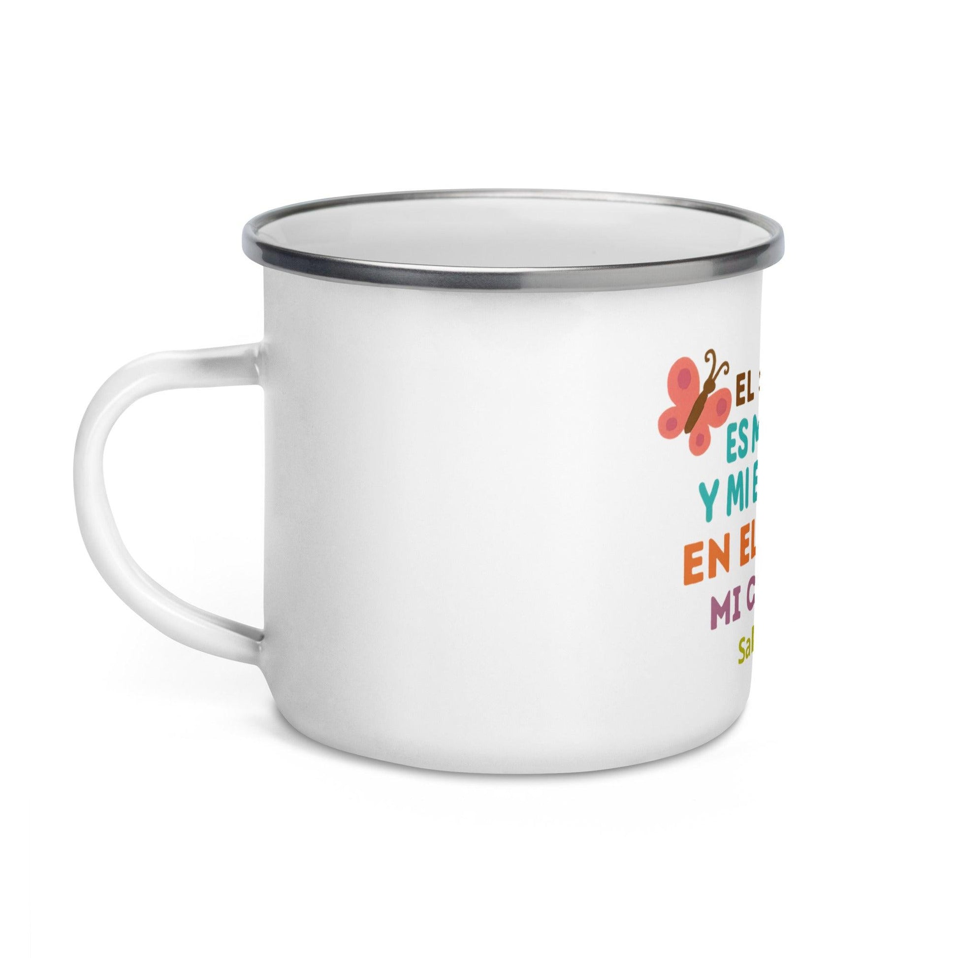 Psalm 28:7 Spanish Scripture Kids Mug – The Lord Is My Strength Enamel Cup - Inspired by True Love