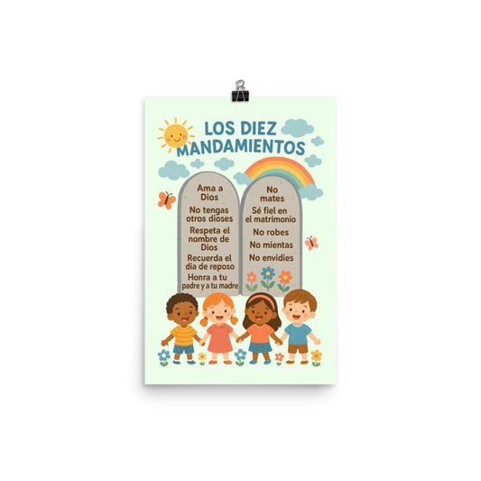 Ten Commandments Kids Poster – Christian Wall Art for Children - Inspired by True Love