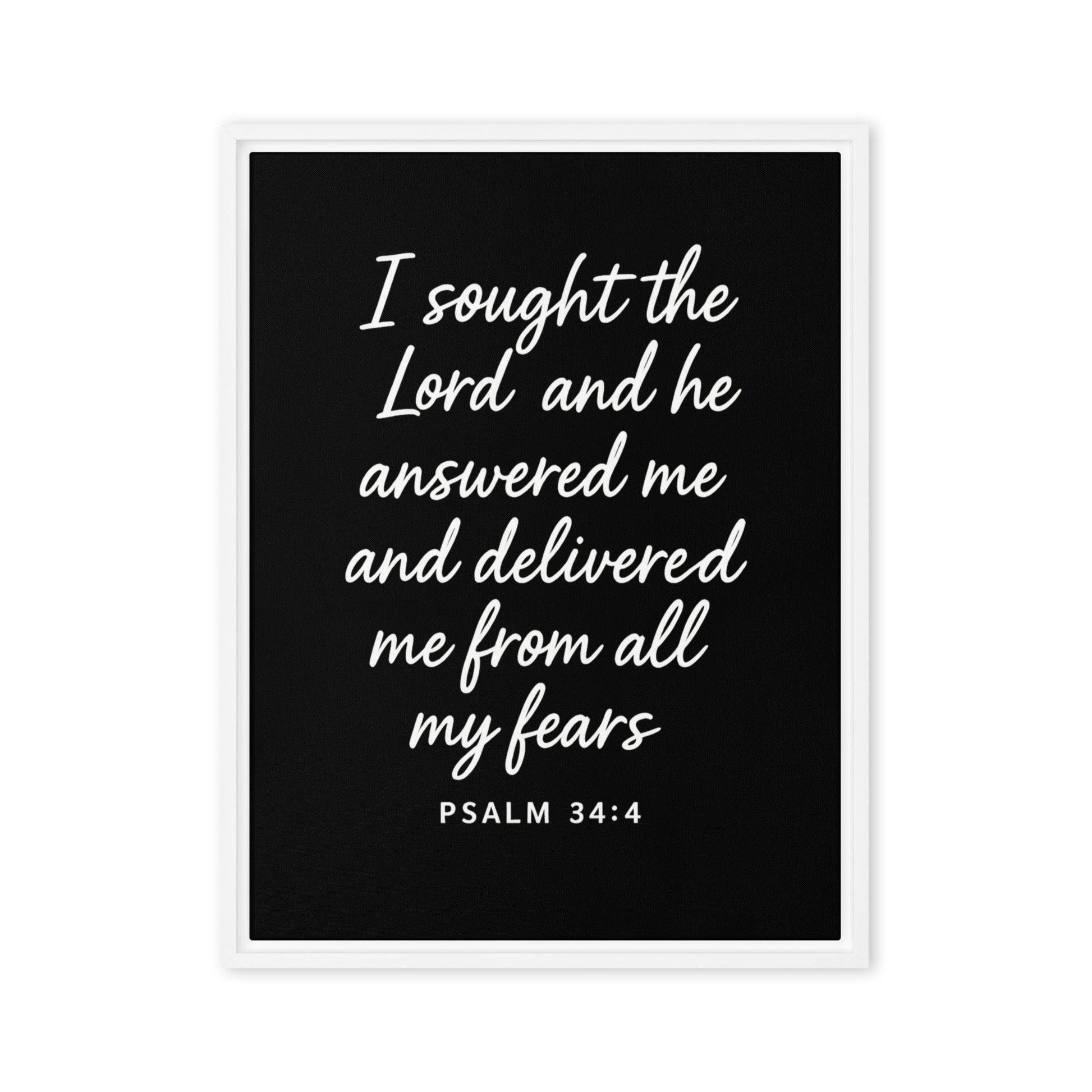 Psalm 34:4 Framed Canvas Wall Art – Christian Scripture Print – I Sought the Lord and He Answered Me – Faith-Based Home Decor - Inspired by True Love