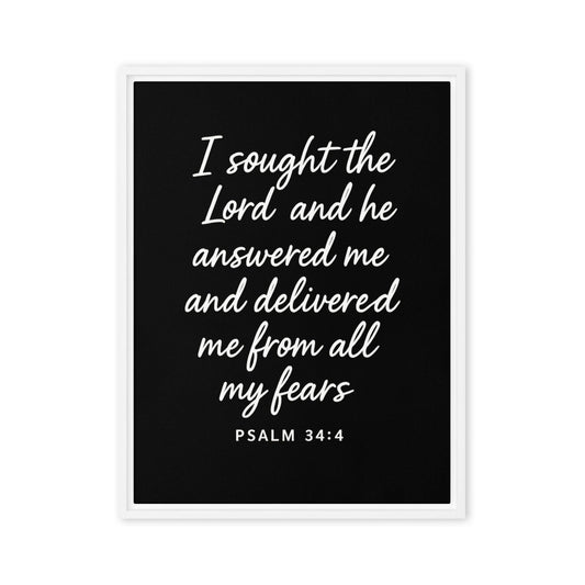 Psalm 34:4 Framed Canvas Wall Art – Christian Scripture Print – I Sought the Lord and He Answered Me – Faith-Based Home Decor - Inspired by True Love