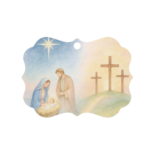 Christian Christmas Metal Ornament – Nativity and Cross Holiday Decor - Inspired by True Love