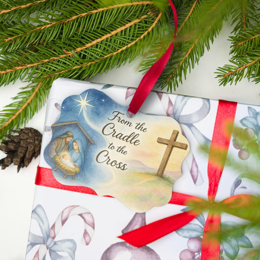 From the Cradle to the Cross Ornament – Christian Metal Christmas Decoration - Inspired by True Love