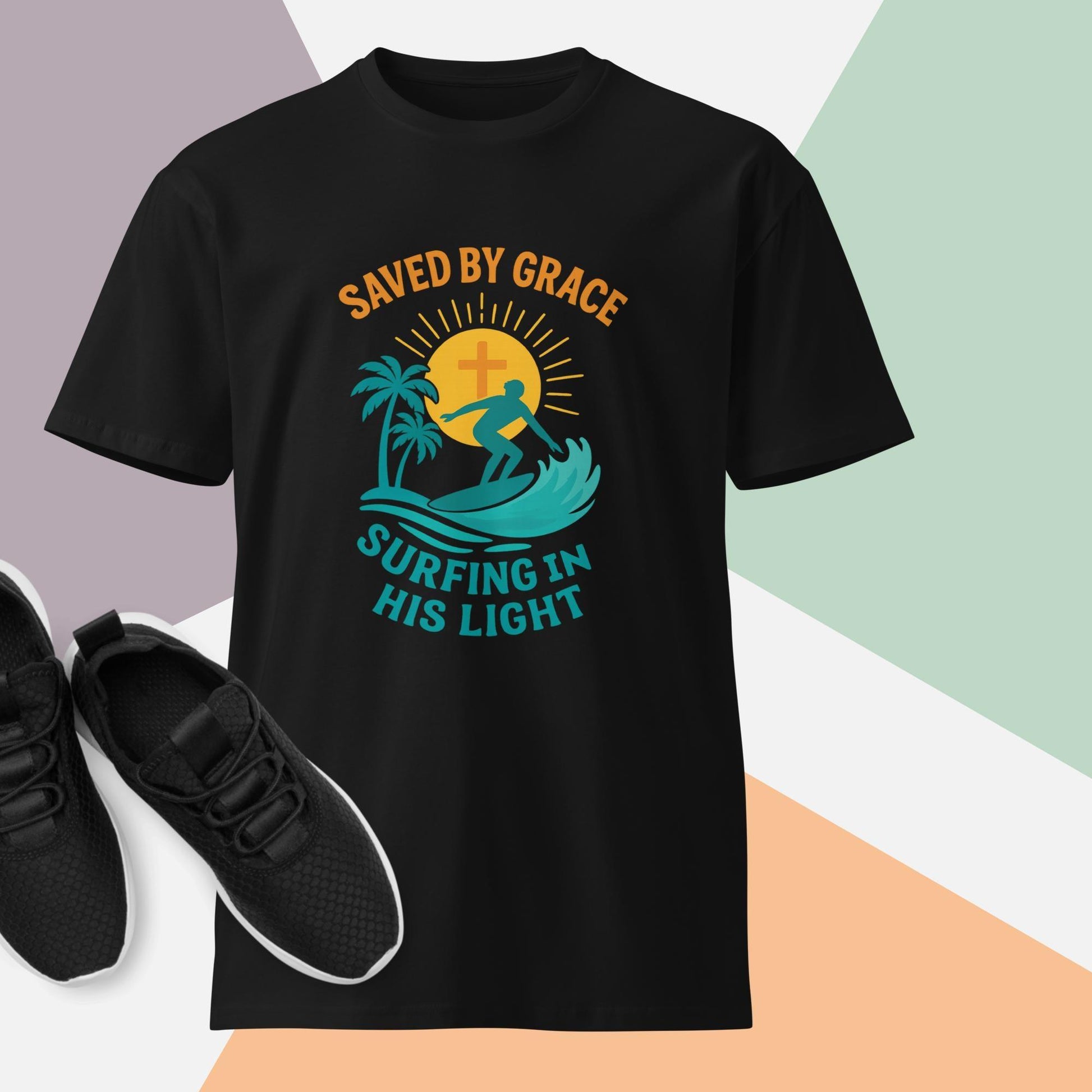 Christian Surf Tee – Saved by Grace Surfing in His Light | Unisex Faith T-Shirt for Beach Lovers - Inspired by True Love
